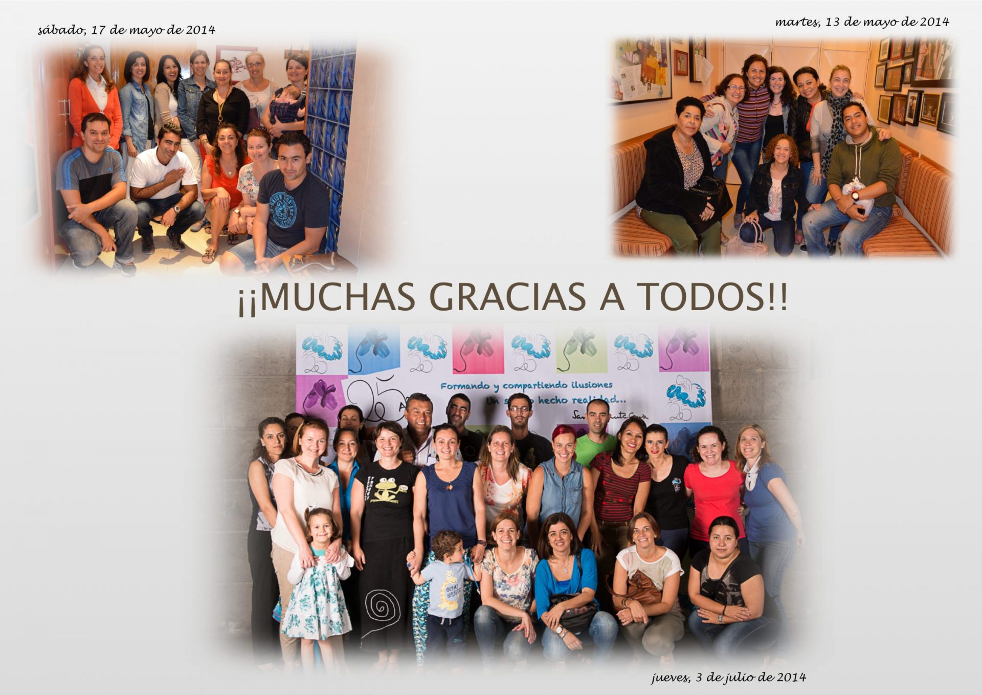 Colage de fotos de l padres del Centro de Danza Sandra Santa Cruz para agradecerles us complicidad en cada uno de los eventos del Centro