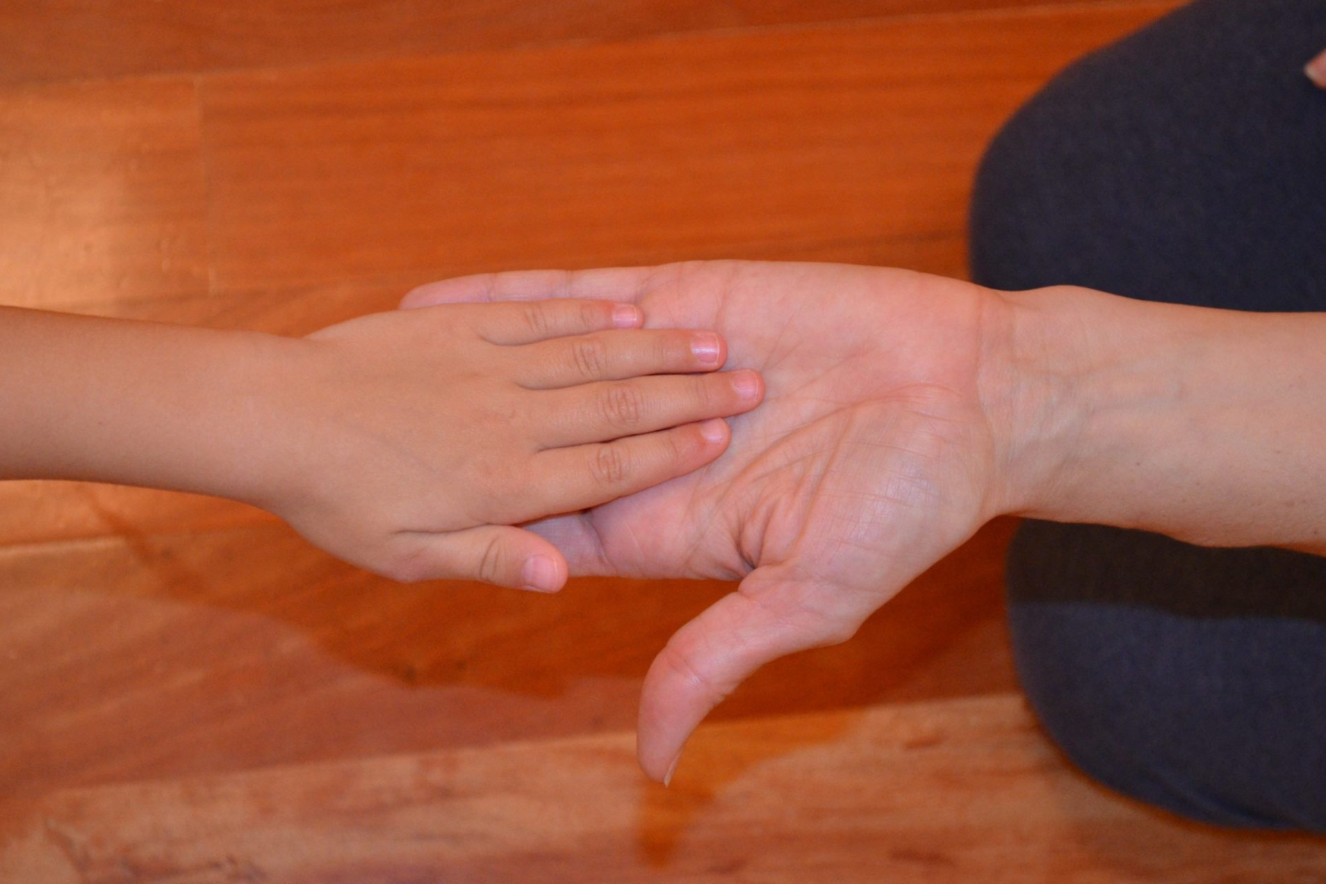 Foto de la mano de Sandra Santa Cruz la salud es lo que prima. Foto de una mano adulta sujetando la mano de una niña